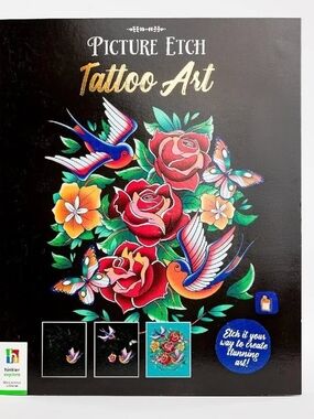 Picture Etch Tattoo Art Floral & Swallow Design